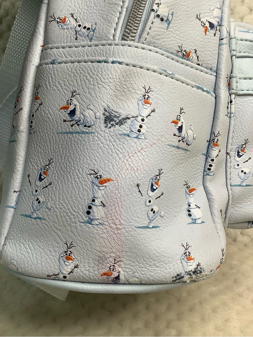 Disney Loungefly Light Blue Frozen Olaf Mini Backpack with Snowflake Charm - Picture 7 of 14